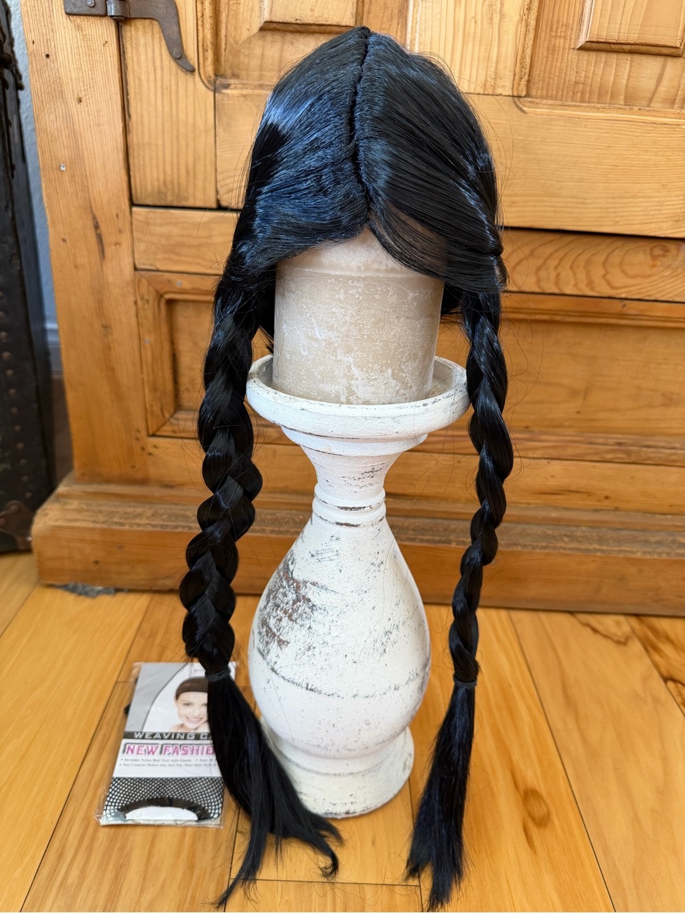 Black Braided Synthetic Wig with Center Part & Cap NEW in bag